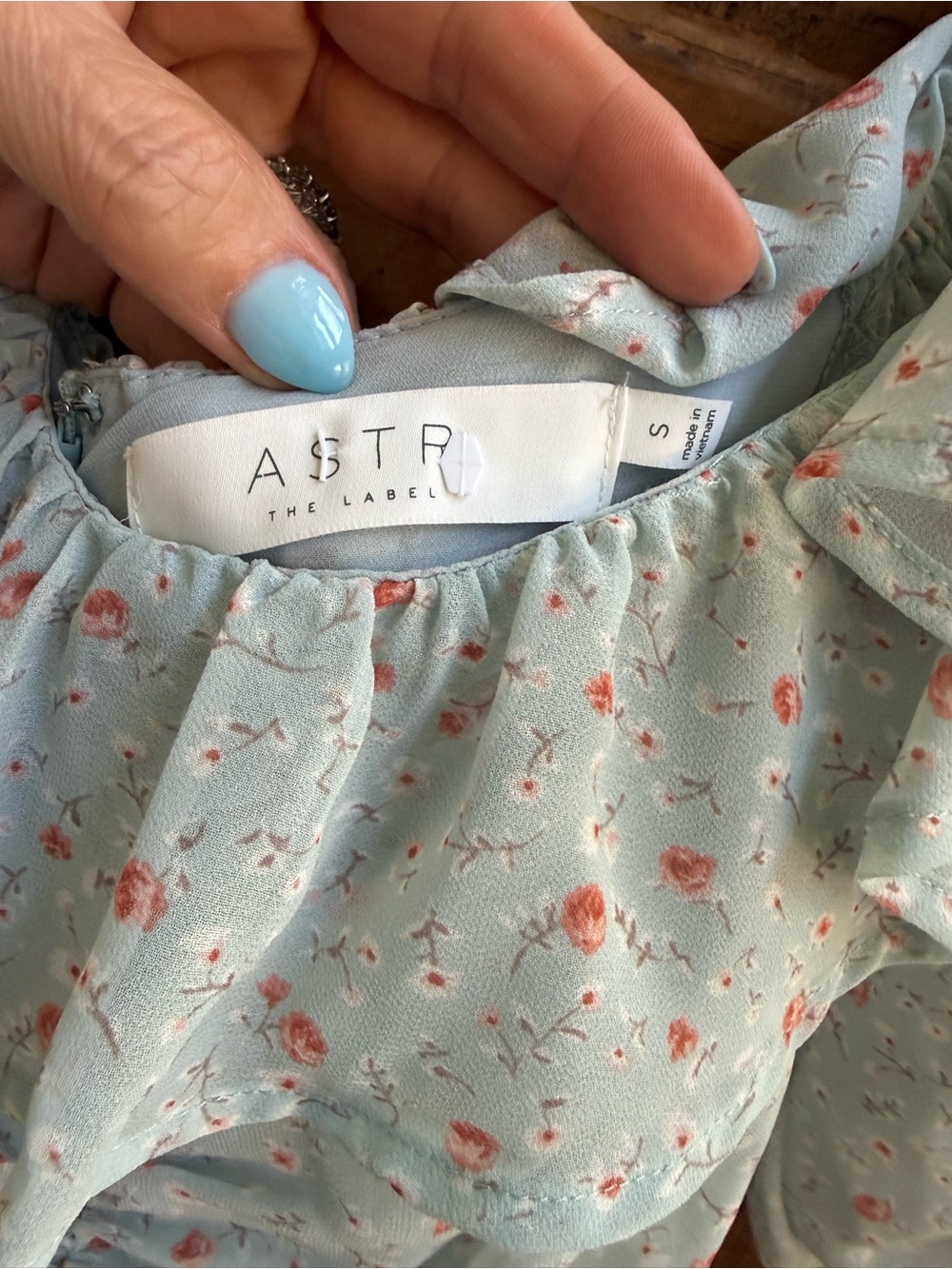 Astr Light Blue Floral Ruffle Ruched Midi Dress - Picture 2 of 4